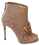 Dolce & Gabbana Pink Crystal Lace Booties Stilettos Shoes Dolce & Gabbana 