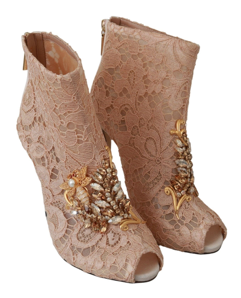 Dolce & Gabbana Pink Crystal Lace Booties Stilettos Shoes Dolce & Gabbana 
