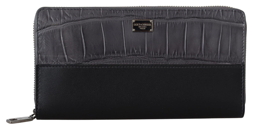 Dolce & Gabbana Black Zip Around Continental Clutch Leather Wallet Dolce & Gabbana 