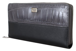 Dolce & Gabbana Black Zip Around Continental Clutch Leather Wallet Dolce & Gabbana 
