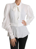 Dolce & Gabbana Viscose White Scarf Neck Long Sleeves Top
