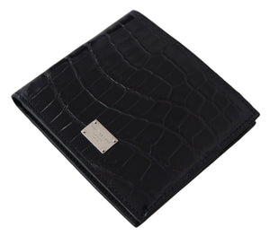 Dolce & Gabbana Black Bifold Card Holder Men Exotic Leather Wallet Dolce & Gabbana 