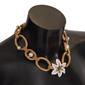 Dolce & Gabbana Elegant Gold Lilly Flower Pendant Necklace