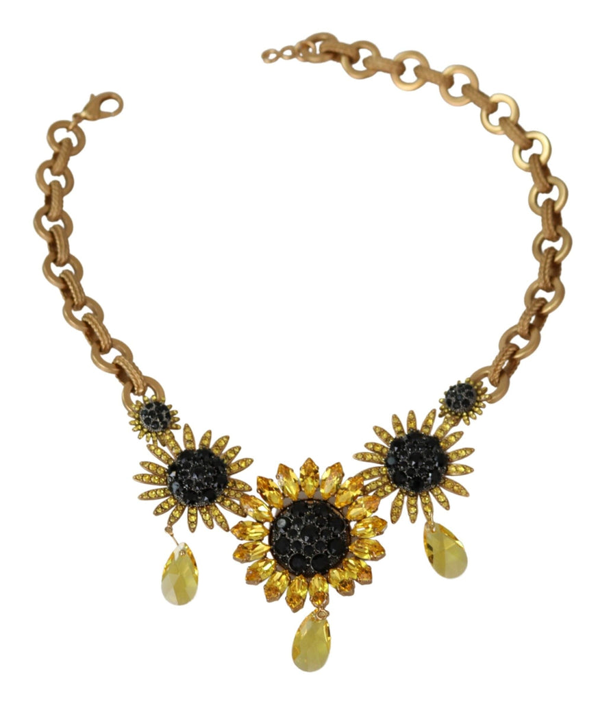 Dolce & Gabbana Gold Brass Chain Crystal Sunlower Pendants Necklace Dolce & Gabbana 