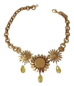 Dolce & Gabbana Gold Brass Chain Crystal Sunlower Pendants Necklace Dolce & Gabbana 