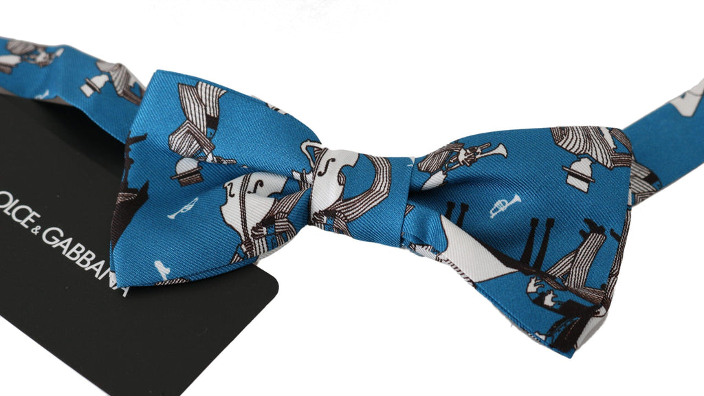 Dolce & Gabbana Blue Jazz Club Silk Adjustable Neck Papillon Men Bow Tie Dolce & Gabbana 
