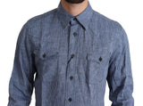 Dolce & Gabbana Blue Stripes Men Casual Button Down Shirt