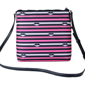 Kate Spade Jae Nylon Leather Flat Pink Striped Multi Crossbody HandBag Purse