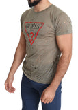 Guess Brown Cotton Stretch Logo Print Men Casual Perforated T-shirt Guess 