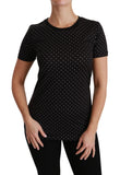 Dolce & Gabbana Black Dotted Crewneck Cotton Top T-shirt