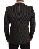 Dolce & Gabbana Black Striped Slim Fit Wool Coat Blazer