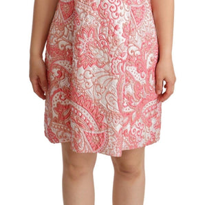 Dolce & Gabbana Pink Floral Jacquard Pleated Sheath Dress