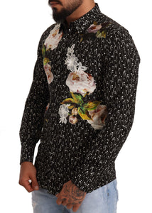 Dolce & Gabbana Black Floral Brocade Cotton Shirt