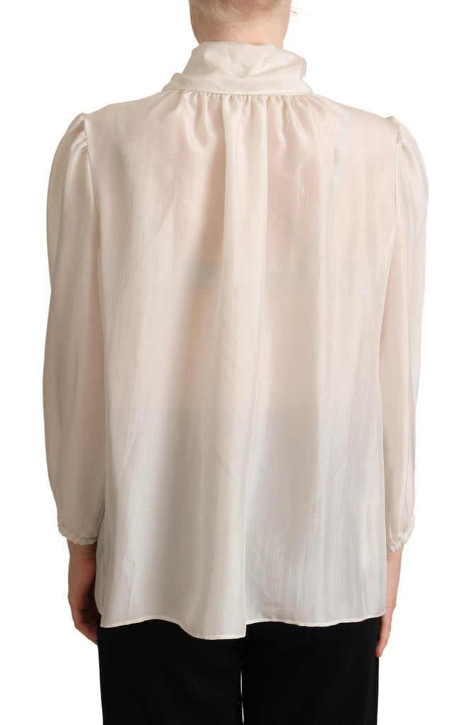 Dolce & Gabbana Light Gray Ascot Collar Shirt Silk Blouse Top