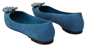 Dolce & Gabbana Blue Suede Crystals Loafers Flats Shoes Dolce & Gabbana 