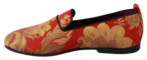 Dolce & Gabbana Red Gold Brocade Slippers Loafers Shoes Dolce & Gabbana 