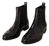 Dolce & Gabbana Black Leather Ankle High Flat Boots Shoes Dolce & Gabbana 