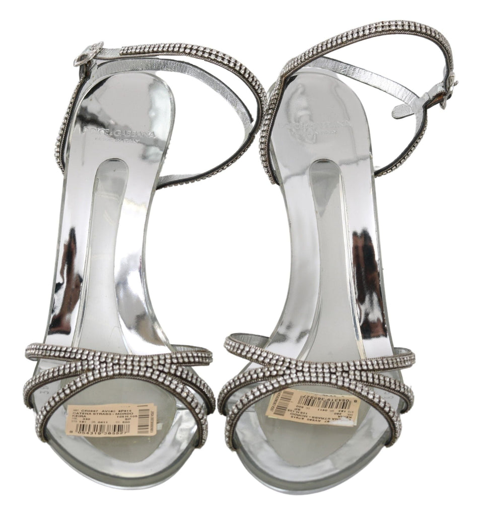 Dolce & Gabbana Silver Crystal Ankle Strap Sandals Shoes Dolce & Gabbana 