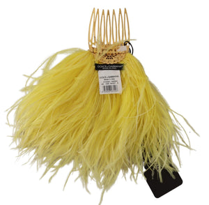 Dolce & Gabbana Gold Brass Clear Crystal Feather Comb Hair Grip Stick Dolce & Gabbana 