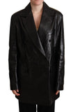 Dolce & Gabbana Black Double Breasted Coat Leather Jacket