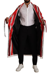 Dolce & Gabbana Red White Striped Silk Mens Night Gown Robe