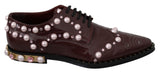 Dolce & Gabbana Bordeaux Leather Crystal Pearls Formal Shoes Dolce & Gabbana 