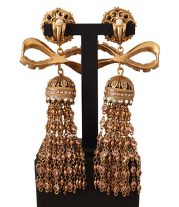 Dolce & Gabbana Gold Dangling Crystals Long Clip-On Jewelry Earrings Dolce & Gabbana 