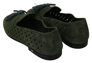 Dolce & Gabbana Green Suede Breathable Slippers Loafers Shoes Dolce & Gabbana 