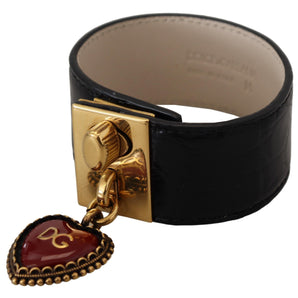 Dolce & Gabbana Black Dauphine Leather DG Heart Key Ring Bracelet, Nahim - Luxury Wardrobe