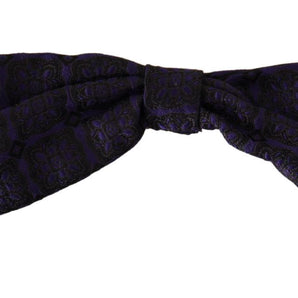 Dolce &amp; Gabbana Elegant Blue Geometric Silk Bow Tie