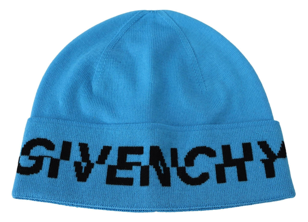 Givenchy Blue Wool Hat Logo Winter Warm Beanie Unisex Hat Givenchy 