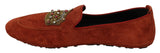 Dolce & Gabbana Orange Leather Moccasins Crystal Crown Slippers Shoes Dolce & Gabbana 