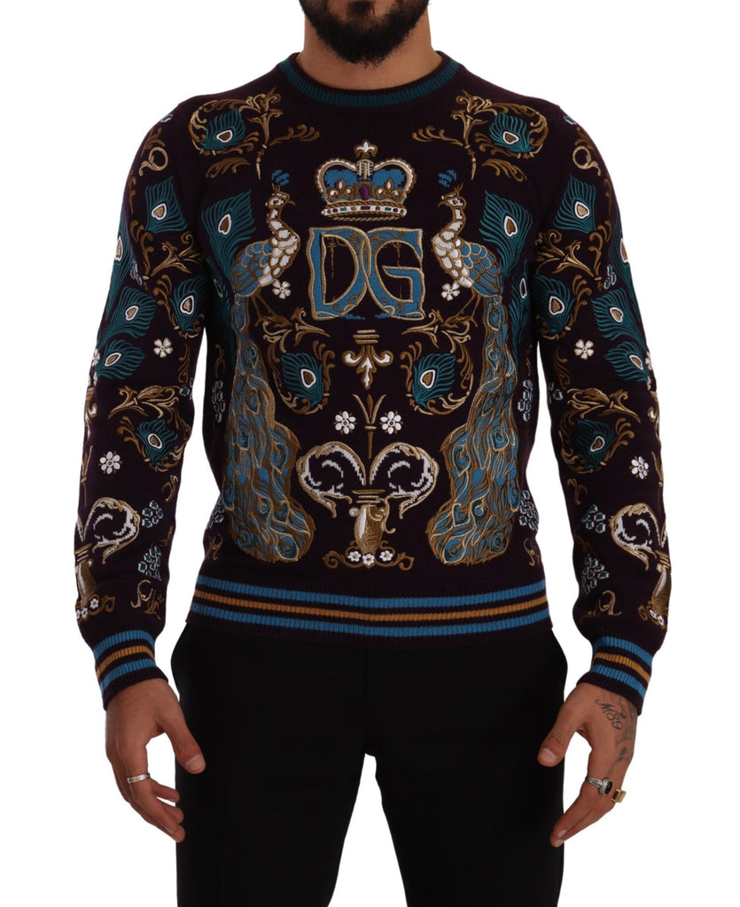 Dolce & Gabbana Bordeaux Cashmere DG Crown Embroidered Sweater