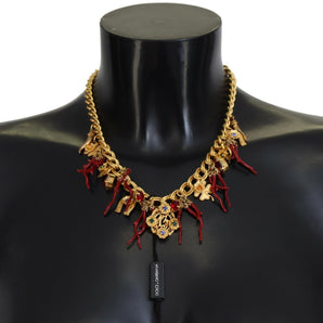 Dolce & Gabbana Gold Brass Crystal Logo Chili Statement Necklace, Nahim - Luxury Wardrobe