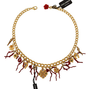 Dolce & Gabbana Gold Brass Crystal Logo Chili Statement Necklace, Nahim - Luxury Wardrobe