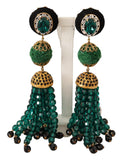 Dolce & Gabbana Green Crystals Gold Tone Drop Clip-on Dangle Earrings Dolce & Gabbana 