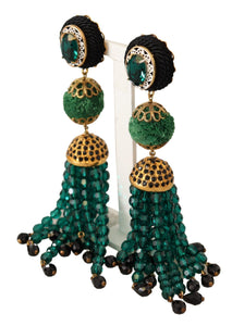 Dolce & Gabbana Green Crystals Gold Tone Drop Clip-on Dangle Earrings Dolce & Gabbana 