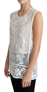 Dolce & Gabbana White Cotton Lace Floral Angel Motif Tank Top