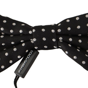 Dolce &amp; Gabbana Elegant Black and White Polka Dot Silk Bow Tie