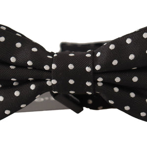 Dolce &amp; Gabbana Elegant Black and White Polka Dot Silk Bow Tie