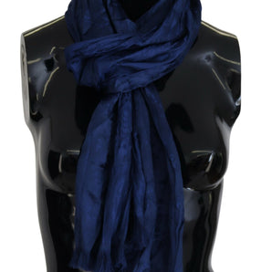 Costume National Elegant Silk Fringe Scarf in Chic Blue