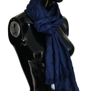 Costume National Elegant Silk Fringe Scarf in Chic Blue