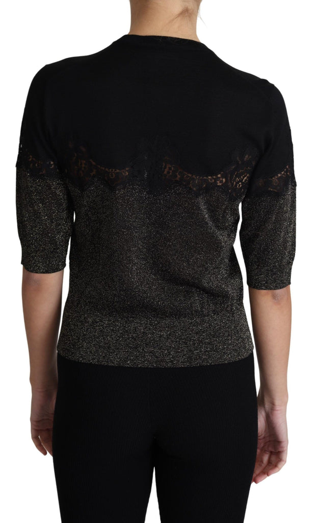 Dolce & Gabbana Black Shiny Lurex Lace Insert Pullover Top
