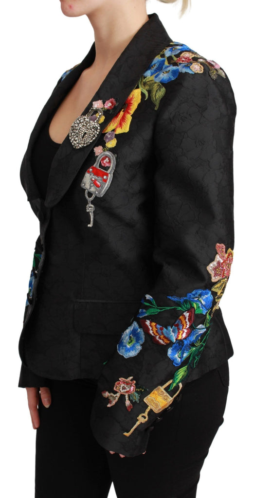 Dolce & Gabbana Black Brocade Crystal Blazer Jacket