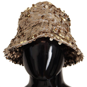 Dolce & Gabbana Elegant Sequined Gold Bucket Hat