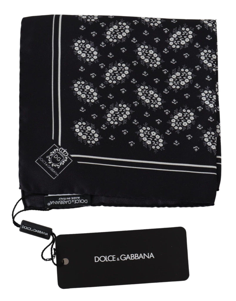 Dolce & Gabbana Black Patterned Square Scarf Silk Handkerchief Dolce & Gabbana 
