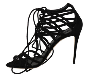 Dolce & Gabbana Black Suede Strap Stilettos Sandals Dolce & Gabbana 