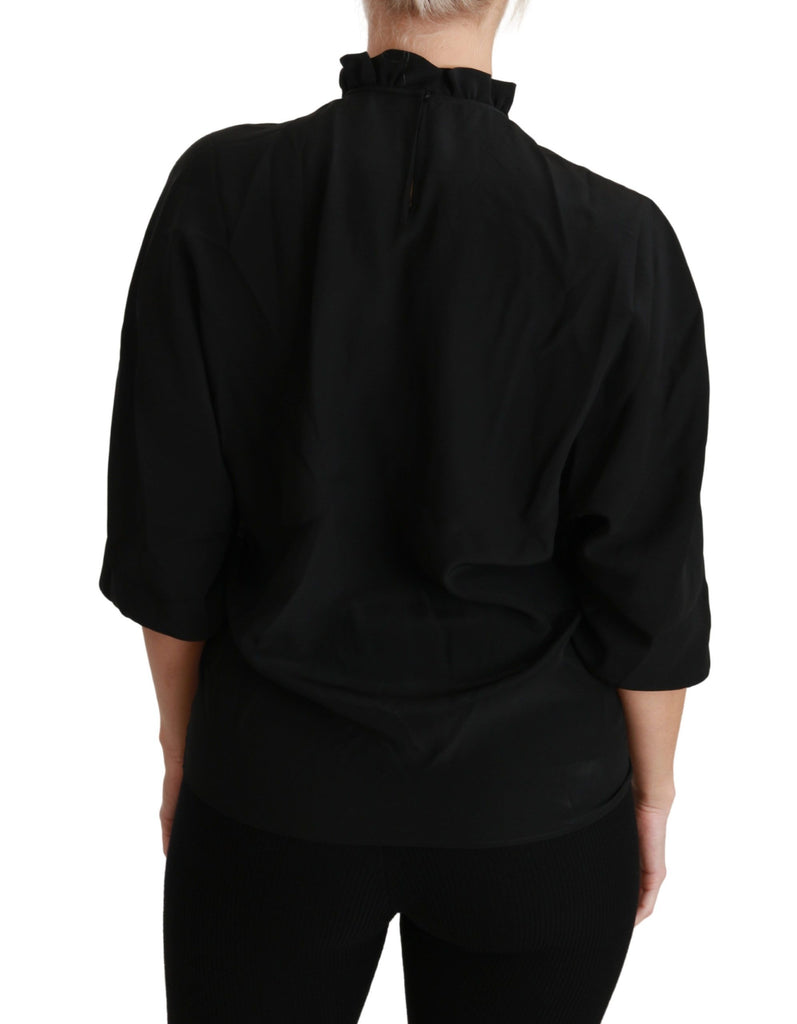 Dolce & Gabbana Black Silk Shirt Ruffled Top Blouse