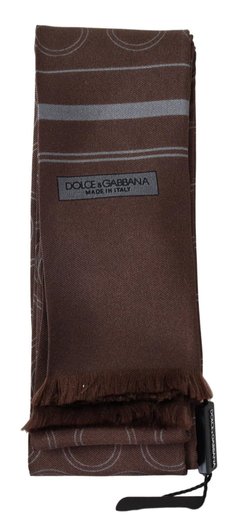 Dolce & Gabbana Brown Circles Neck Wrap Fringe Silk Scarf Dolce & Gabbana 