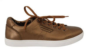 Dolce & Gabbana Gold Leather Mens Casual Sneakers Dolce & Gabbana 